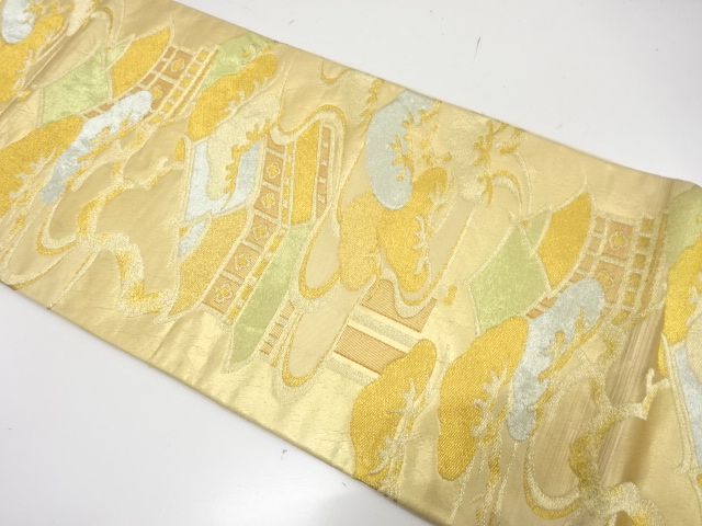 JAPANESE KIMONO / ANTIQUE FUKURO OBI / SILK / WOVEN MANSION & PINE